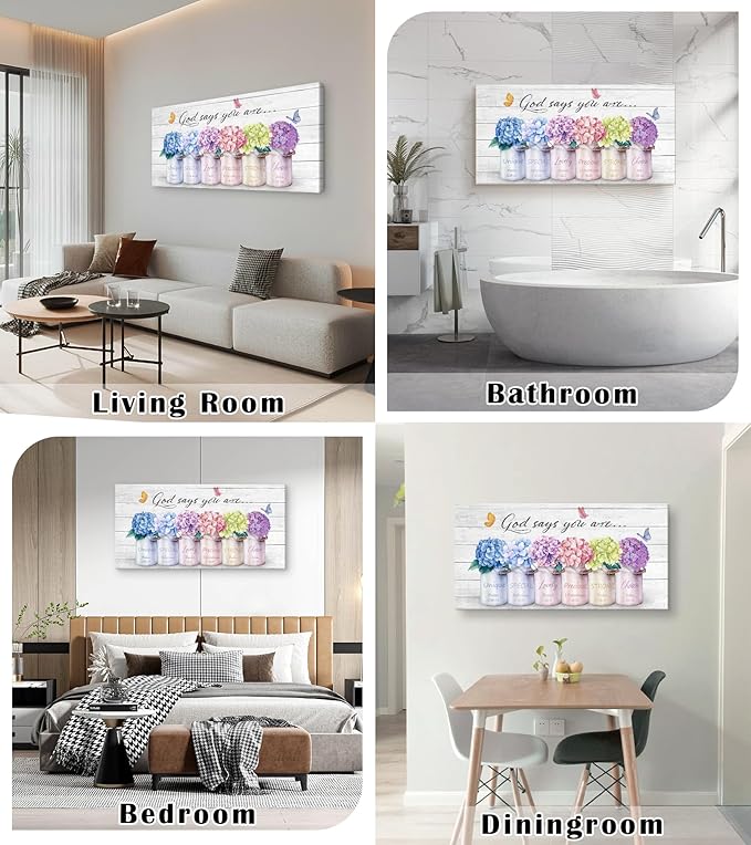 Cao Gen Decor ArtH43075 Inspirational Bible Verse Wall Art: God Says You Are Wall Sayings Flowers in Mason Jar Picture Print Christian Gift Quotes Poster for Women Girl Bedroom Home Decor Artwork