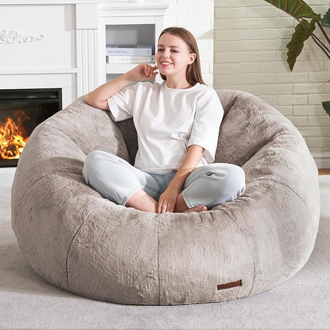 Hobestluk Bean Bag Chairs Large Bean Bag Couch for Adults Stuffed Sofa Chair Comfy Giant Bean Bag Chair with Spacious Design for Reading, Playing or Relaxing (Brown)