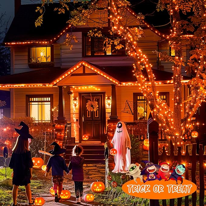 JMEXSUSS 2 Pack Halloween Solar Lights Outdoor, Total 400 LED 151FT Orange Solar Lights Outdoor Waterproof, 8 Modes Christmas String Light for Outside Tree Patio Yard Garden Halloween Decorations