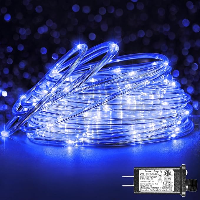 Rope Lights Outdoor, 66FT 200 LED Rope Lights for Outside Waterproof with 8 Modes, Plug in Connectable Clear Tube Light for Indoor, Garden, Backyard, Patio, Pool, Tree, Holiday Decorations - Blue