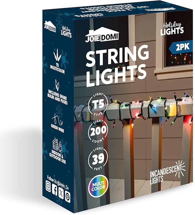 Joiedomi Multicolor Christmas String Lights,200(2x100) 42.6FT Christmas Fairy Tree Lights Plug in for Indoor Outdoor Xmas Decorations Patio Holiday Theme Party Yard House,Green Wire