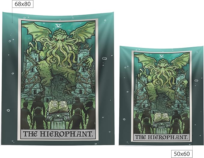 Cthulhu The Hierophant Tarot Card Tapestry Wall Hanging H.P. Lovecraft Horror Home Decor Halloween Wall Art (60" x 50")