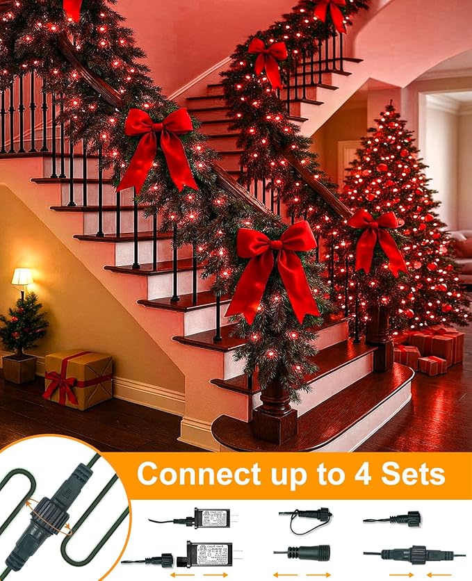 80FT 240 LED Christmas Lights, Connectable Christmas Tree Lights for Outdoor/Indoor, Waterproof & 8 Modes & Timer, Green Wire String Light for Home Garden Xmas Party Holiday Decorations, Red
