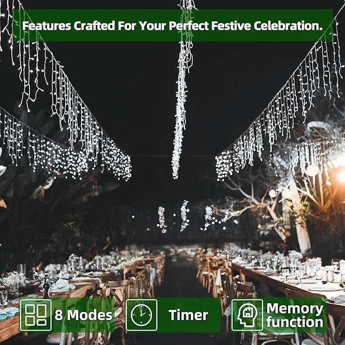 612 LED 60FT Icicle Christmas Lights - 136 Drops Waterproof 12 Modes Memory Timer, Outdoor Hanging Roof Lights for Eaves Gutter Xmas Tree Holiday Decorations Cool White