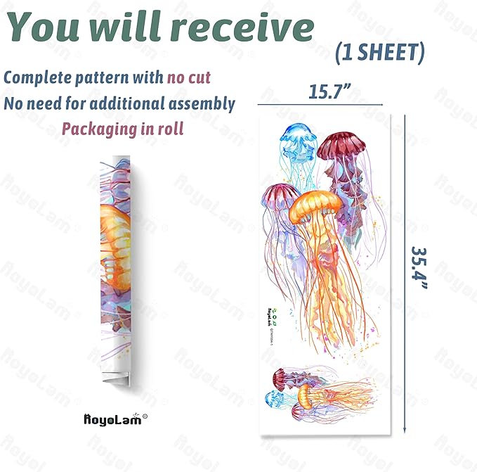 Colorful Beautiful Jellyfishes Wall Decal Nursery Sea Animal Marine Organism Wall Sticker Removable Peel and Stick Waterproof Wall Art Decor Stickers for Kids Baby Classroom Living Room