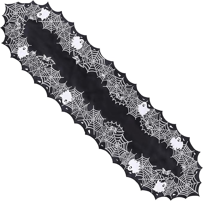 Chlophy Halloween Table Runner Black Spider Web Table Runner Gothic Embroidered for Kitchen Dining Halloween Dรฉcor Home Party Table Decoration 54in
