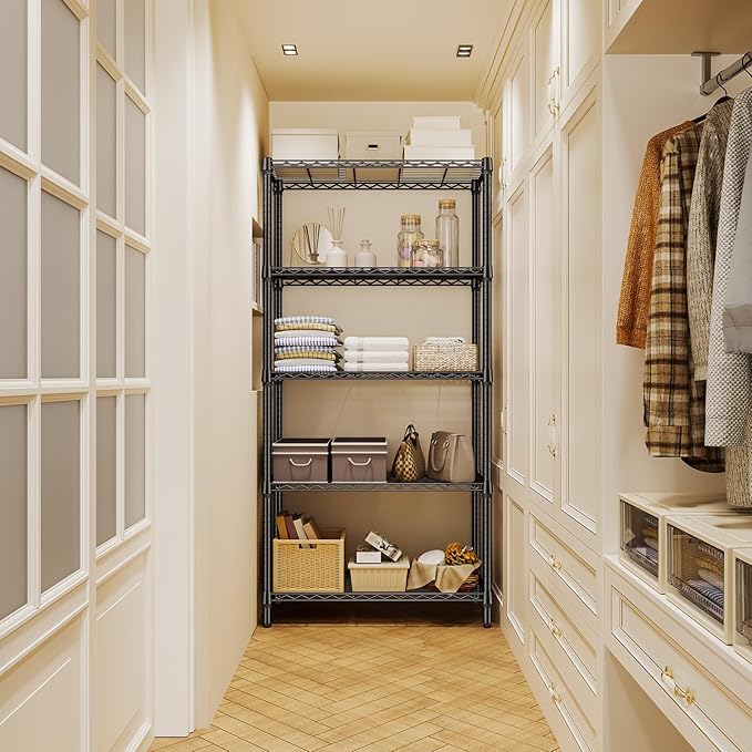 1250 lbs 5 Tier Shelf Metal Storage Shelves Shelving Wire Rack Heavy Duty Closet Organizers for Garage Kitchen Bathroom Laundry Black 15.7" D x 33.5" W x 68.5" H