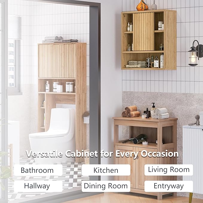 Bathroom Wall Cabinet Above Toilet Storage,Wall Mounted Storage with Adjustable Shelves, Space-Saving Modern Design for Bathroom & Laundry Room, Kitchen, Dining Room, Living Room