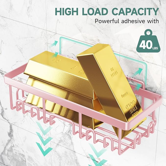 Veken Rustproof & Waterproof Shower Caddy 6-Pack, No Drilling Adhesive Shelves Rack with Soap Holder, Large Capacity Bathroom Organizers and Storage, Wall-Mounted Kitchen & Home Decor