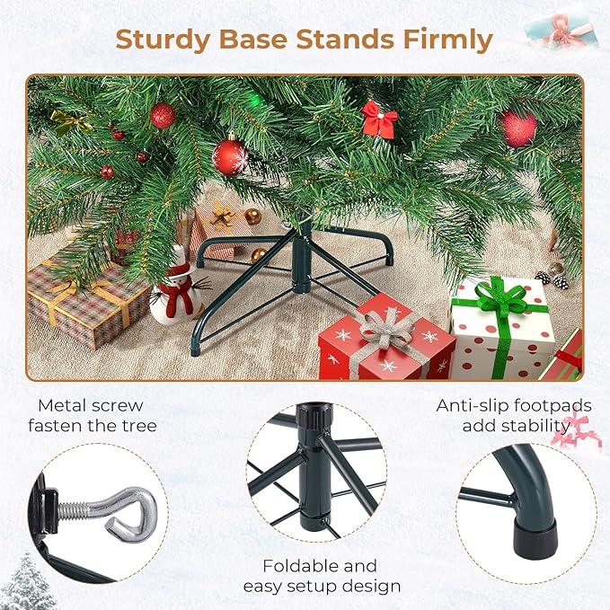 7.5 ft Artificial Christmas Tree with 1300 Branch Tips, Holiday Xmas Tree with Foldable Base and Easy Assembly, Outdoor Christmas Trees for Yard Porch Home Office Party Decoration, Green