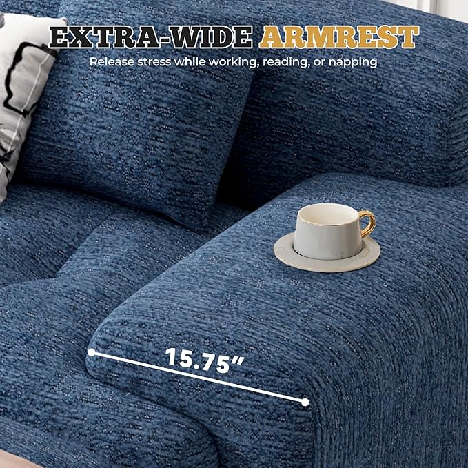 122" Modern L Shaped Modular Sectional Sofa, Boneless Couches for Living Room with Ottoman,4 Seater Convertible Chenille Cloud Couch Sofa Set, No Assembly Required, Blue 1 PCS