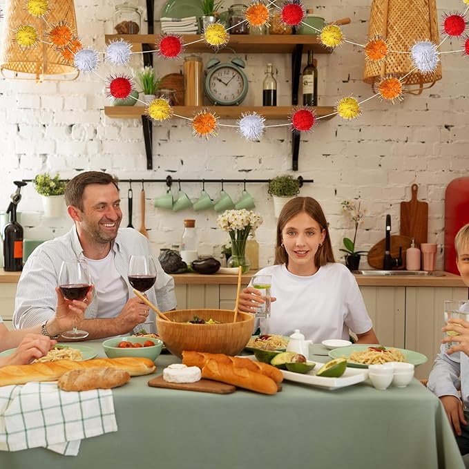 4 Pack Fall Glitter Felt Ball Garlands, Glittery Pom Pom Garland Orange, Yellow, White, Red Large Felt Ball Decorations for Autumn Thanksgiving Halloween Party Decor