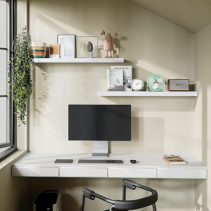 BAMEOS Floating Shelves,40 in W x 8in D Wall Mounted Wooden Shelves with Invisible Brackets Set of 2, Hanging Wall Shelves Decoration for Bedroom, Bathroom, Living Room and Kitchen