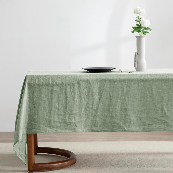 EVERLY 100% Pure Linen Rectangle Tablecloths 60x108Inches for Dining,Buffet Parties,Picnic,Events,Weddings and Restaurants,Decorative Halloween,Thanksgiving Machine Washable Tablecloths-SaGa Green