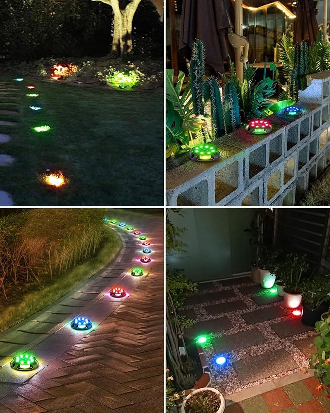 Biling Solar Pathway Lights - 8 Pack Multi Color Outdoor Uplight Sidelight Ground Lights for Yard Walkway Garden Halloween Decorations