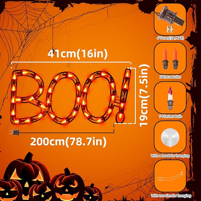 13.3" Lighted Boo Halloween Window Silhouette Decoration,Halloween Lighted Window Decoration,Hanging Light Up Holiday Ornament