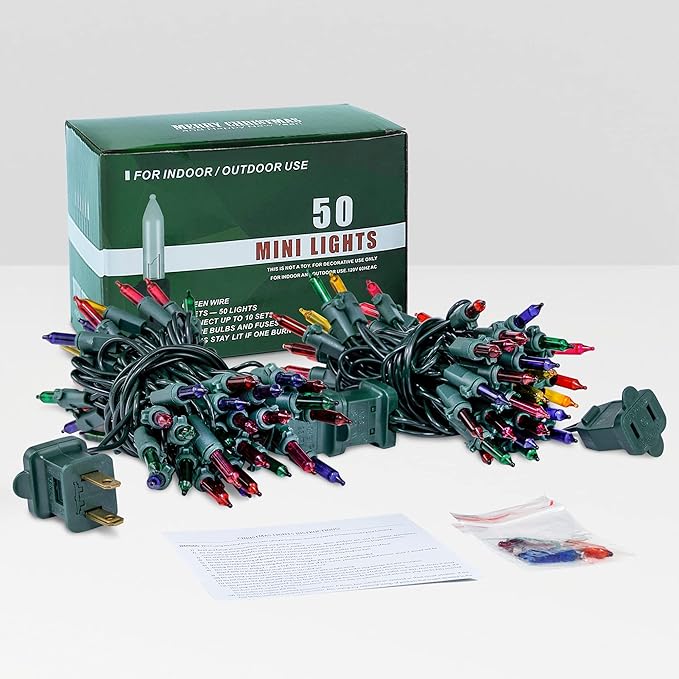 Hopolon Christmas Lights Multicolor,2PACK 13 Feet 50Count Incandescent Christmas Tree Lights with Green Wire,Connectable Mini Lights Set for Indoor,Outdoor,Holiday,Home,Party,Xmas,Easter,Multicolor