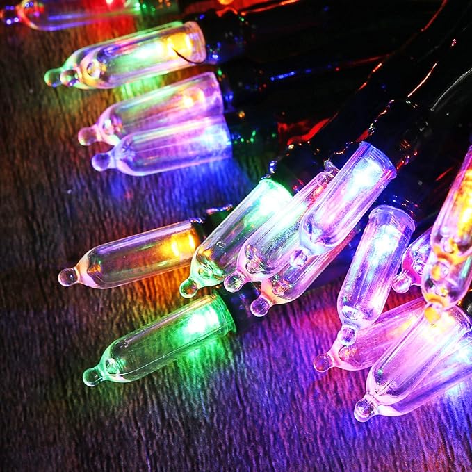 BrizLabs Christmas Lights Multicolor, 2 Pack 17.94ft 50 LED Christmas String Lights, Battery Xmas Tree Light Outdoor/Indoor, Green Wire 8 Modes Mini Xmas Light for Holiday Tree Wreath Lawn Party Decor