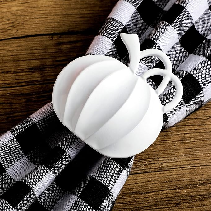 Patelai 12 Pieces Pumpkin Napkin Rings Fall Napkin Holders Thanksgiving Halloween Dinner Tables Rings for Thanksgiving Dinner Party Weddings Family Gatherings (White)