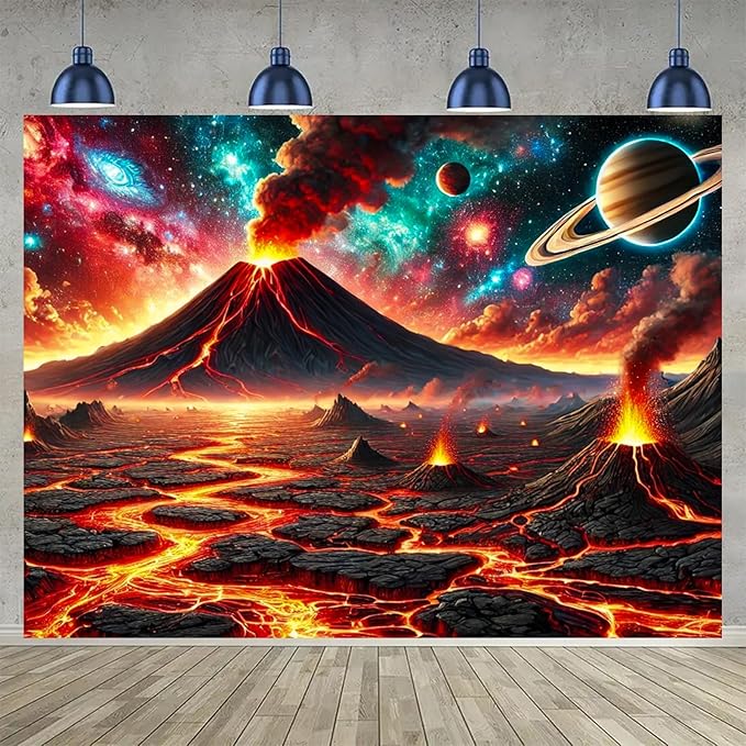 BlissYard Volcanic Planet Lava Landscape UV Black Light Tapestry 78x59 Inches Art Color Neon Light Background Bedroom Living Room Wall Party Decoration Outer Space Earthcore Molten Galaxy Decor