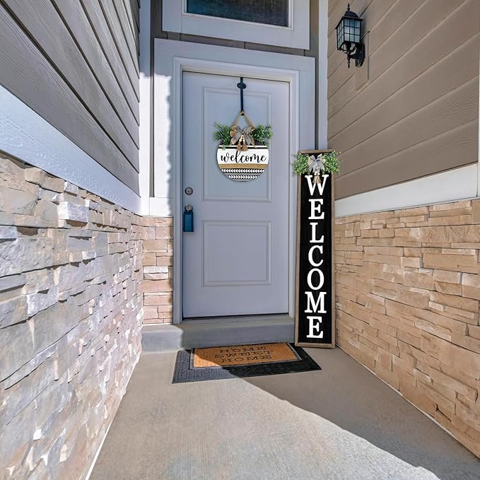 Surfapans Welcome Sign for Front porch Standing 45"X9"Large Wood Frame Outdoor Tall Welcome Signs Vertical Decor for Farmhouse Rustic Home Modern Outside Front Door Wall Decorations (Wood Black)