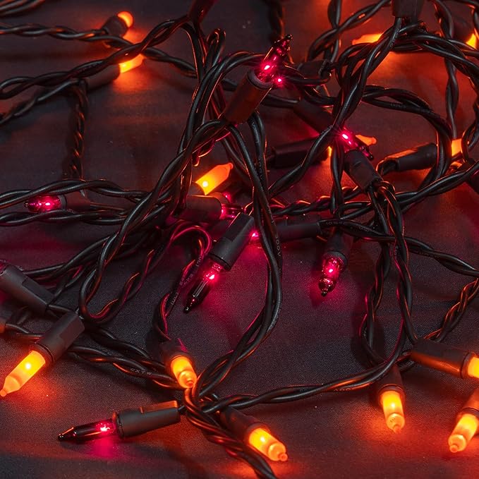 Dazzle Bright Purple and Orange Halloween Mini Lights, 20FT 100 Count Waterproof Incandescent Lights Plug in, Connectable Halloween Decorations for Indoor Outdoor Party Yard Decor