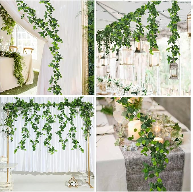 RECUTMS Artificial Vines Ivy Garland 3Pcs 6.3Ft Fake Green Leaves Ivy Garland Faux Hanging Plants Greenery Decor Artificial Vines for Home Outdoor Indoor Home Wall Garden Table Wedding Room Decor