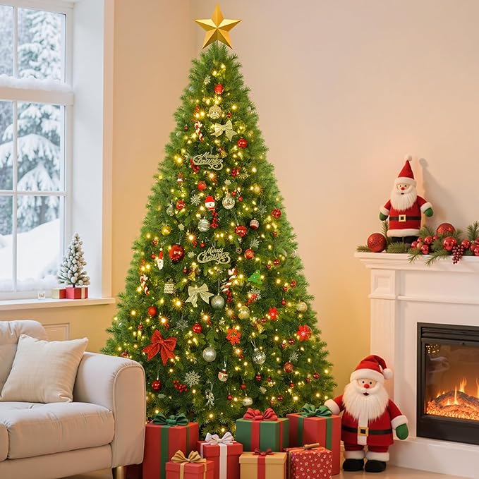 6.5FT Pre-Lit Christmas Tree with Remote Control, Multi-Color LED Lights, Musical Rotating Christmas Tree Stand, Easy Assembly in 3 Sections, Foldable Metal Stand for Home Holiday Decor