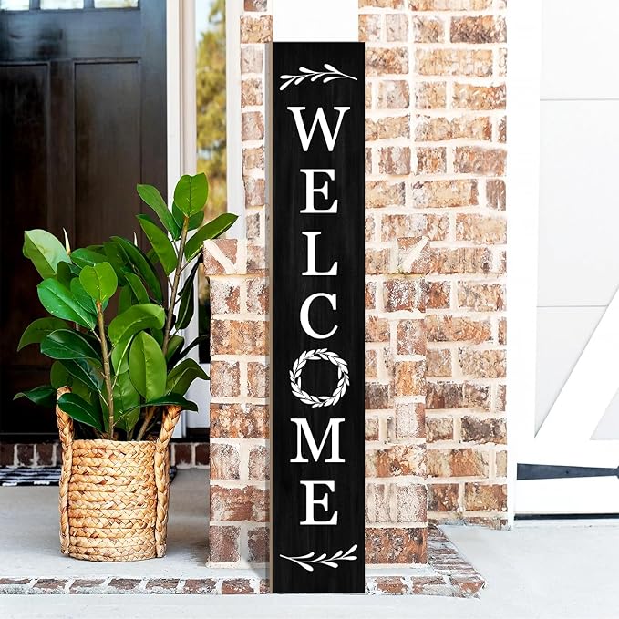 Welcome Wooden Porch Sign 47.2"H Front Door Rustic Standing Large Welcome Porch Sign for Home Front Porch Decor Rustic Wall Decor Home Farmhouse Yard Door Decorations -Black Porch Decor