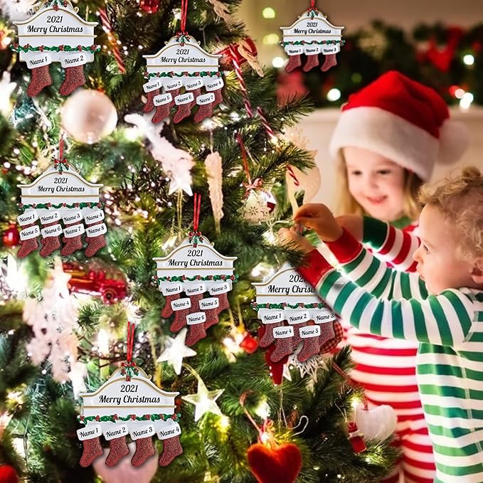 Amlion Personalized Ceramic Christmas Stocking Ornaments, Family of 2-8, Custom Names, Traditional Style, Christmas Occasion