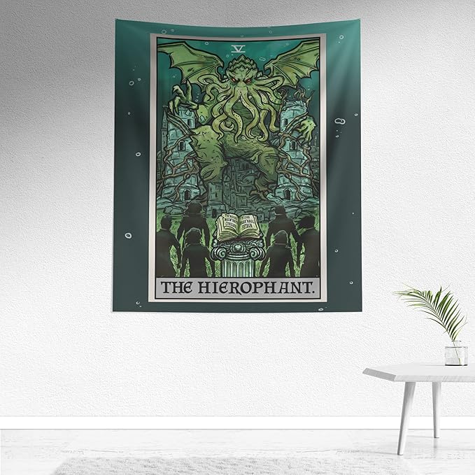 Cthulhu The Hierophant Tarot Card Tapestry Wall Hanging H.P. Lovecraft Horror Home Decor Halloween Wall Art (60" x 50")