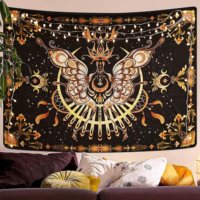 CHDGDHC Butterfly Tapestry - Moth Wall Hanging, UV Resistant, Waterproof, Machine Washable, Lightweight, Psychedelic Bedroom Aesthetic Decor for Bedroom, Living Room, Yoga Room - 59.1x49.2 Inch