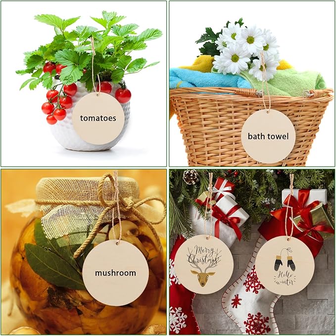 120 Pcs 4 Inch Unfinished Rounds Wood Circles with Holes Wooden Tags Round Wood Discs Cutouts for Crafts Natural Blank Wooden Circle Ornaments Hanging Tags for DIY Crafts, Party, Christmas, Home Decor