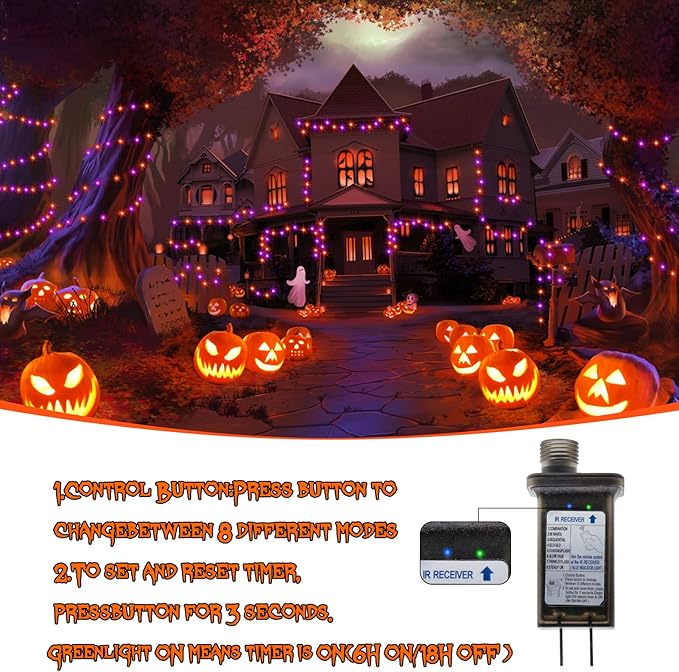 2 Pack Halloween Fairy Lights Plug in, 33Ft 100 LED Micro Starry String Lights with Remote Timer 8 Modes, IP68 Full Waterproof Twinkle Lights for Indoor Halloween Decor (Orange Purple)