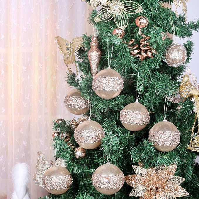4pc Champagne Shatterproof 4" Christmas Ball Ornaments for Trees, Weddings, Holiday Decor