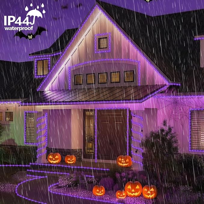 YEGUO 2 Packs Each 33ft 100 LED Solar Rope Lights Outdoor Waterproof, Purple String Lights for Outside, 8 Modes Fairy Lights in Clear Thin Tube for Camping Fence Patio Garden Trampoline Deck