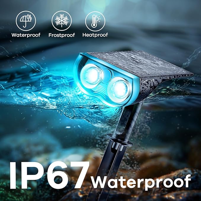 Linkind Solar Lights Outdoor Waterproof IP67, StarRay RGB Solar Spot Lights Outdoor, Color Changing Outdoor Solar Lights for Yard, Garden, Pathway, Decorations (Multicolor, 4 Pack)