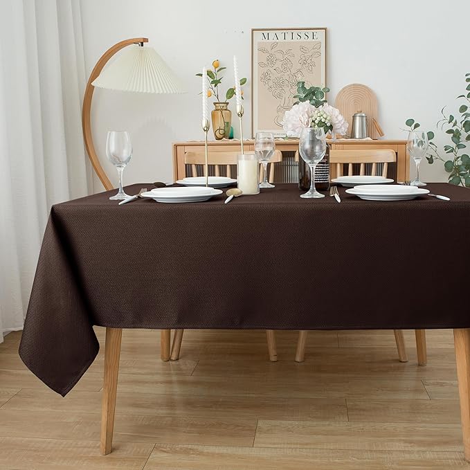 Biscaynebay Textured Fabric Tablecloths 52x70 Inches Rectangular, Brown Water Resistant Tablecloths for Dining, Kitchen, Wedding and Parties etc. Machine Washable
