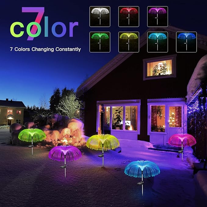 Vosaro Solar Flower Lights Outdoor Garden Decorations Waterproof, 7 Color Changing Decorative Solar Stake Light for Yard Pathway Patio Lawn Party Wedding Decor, 3 PCS
