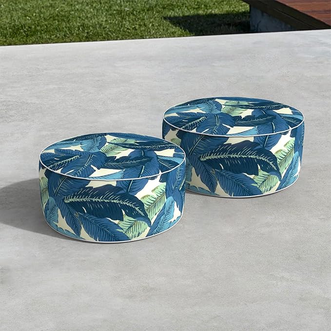 LVTXIII Inflatable Stool Ottoman Footrest with Handle, All Weather Foot Rest, Indoor or Outdoor Use for Home Patio Garden and Camping, D21 x H9, Swaying Palms Blue