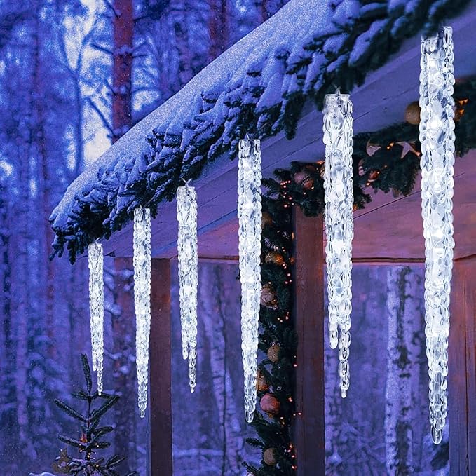 Icicle Lights Outdoor with Remote, 2 Pack Total 40ft 40 Tubes 200 LED Ice Shape String Lights, Connectable Hanging Christmas Decoration Lights for Tree Patio Roof Holiday Decor, Cool White