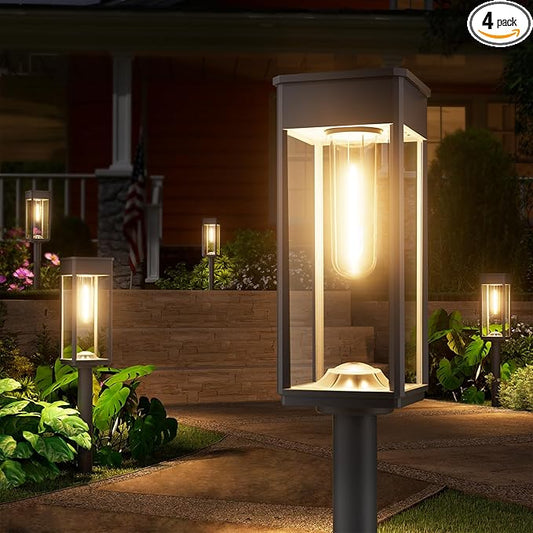 Solar Pathway Lights Outdoor, 4 Pack Garden Lights IP65 Waterproof, Bright Solar Powered for Outside Yard Path Lawn Walkway Driveway Lighting Landscape Decor (Warm White)