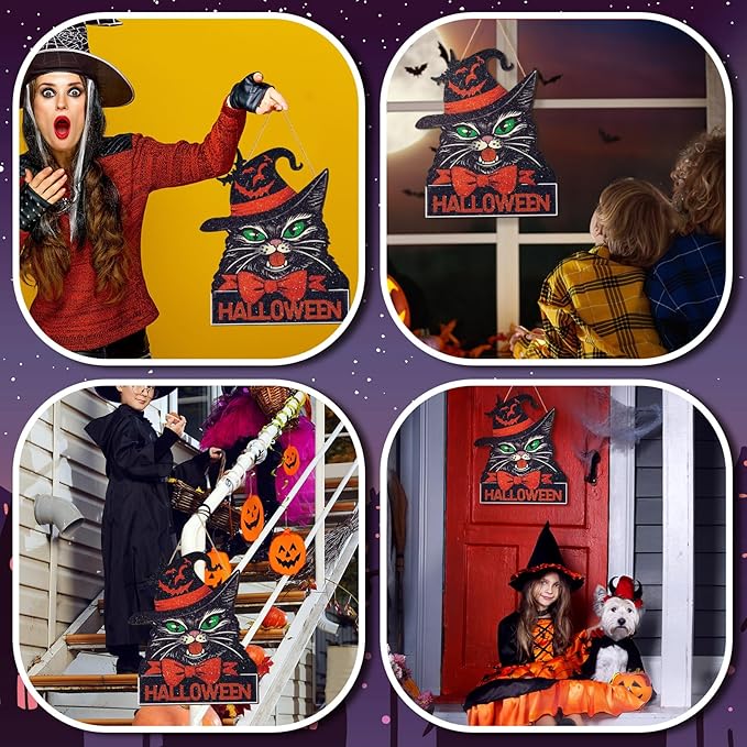 Boao Welcome Halloween Door Decorations Halloween Sign Hanging Decoration Wall Hanger Masquerade Carnival Wreath for Outdoor Farmhouse Porch Front Door Decor