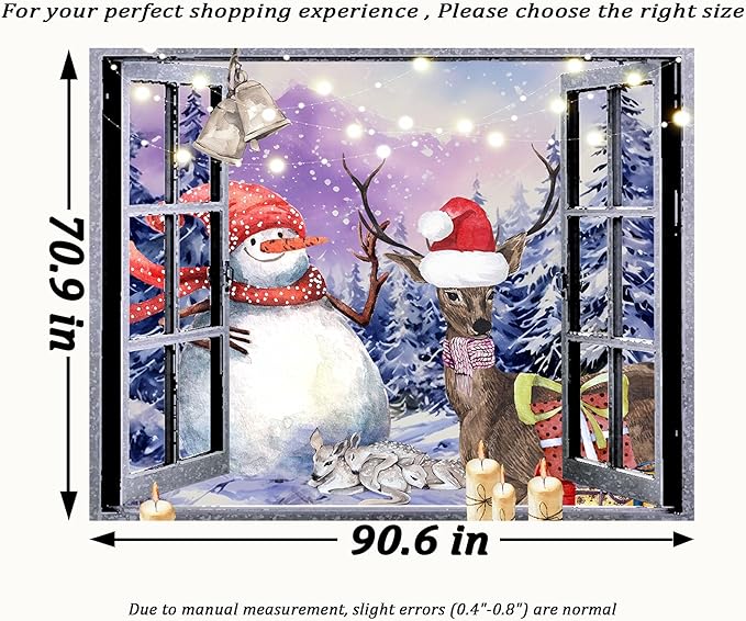 QGHOT Christmas Window Tapestry Wall Hanging Christmas Backdrop Winter Window Wall Decor Xmas Snowman Deer Tapestries for Bedroom Living Room Dorm Holiday Party Decoration, Extra Large