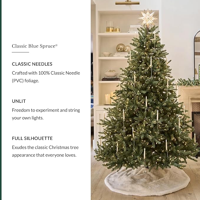Balsam Hill 7.5 ft Unlit Classic Blue Spruce - Artificial Christmas Tree with 2,960+ Tips, Premium Stand, Storage Bag & Easy Assembly for Indoor Holiday Decorating