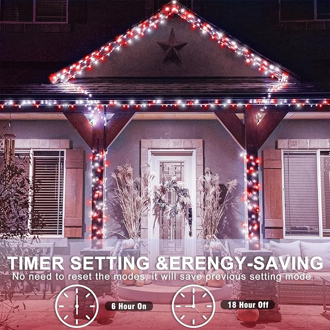 400 LED Red and White Christmas Lights Outdoor, 131ft Christmas String Lights 8 Modes Clear Wire, Plug in Waterproof Twinkle Fairy Lights for Bedroom Christmas Decorations