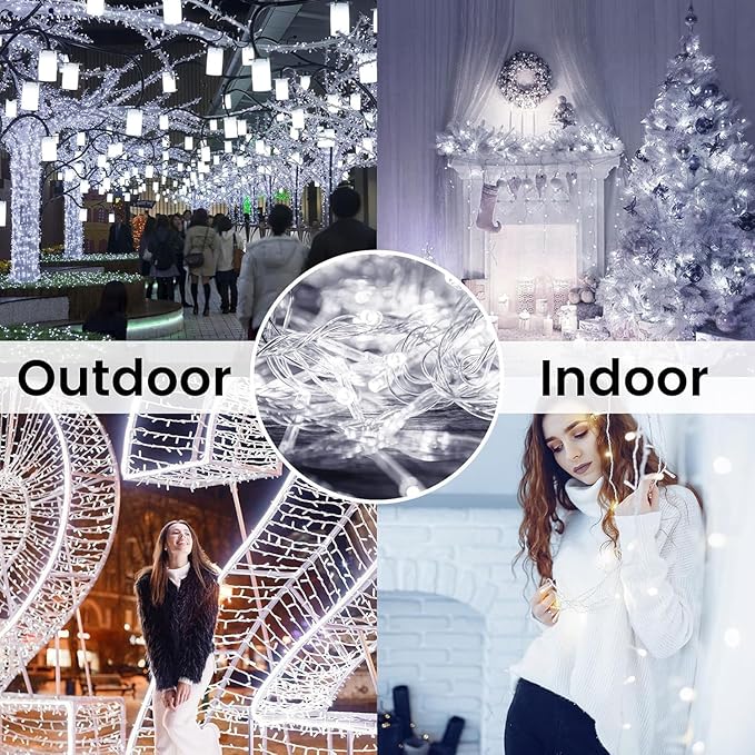 4 Pack String Lights Battery Operated with Timer, 66FT 200 LED Waterproof Battery Twinkle Lights, 8 Modes Fairy Light for Indoor & Outdoor Party Bedroom Garland Tree Christmas Decorations (Cool White)