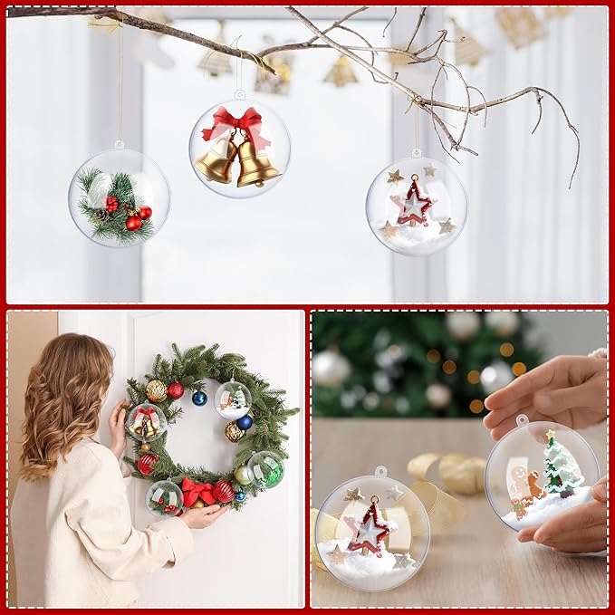 ANVAVO 50 Pieces 10 cm Christmas Clear Plastic Fillable Ball Ornaments DIY Craft Transparent Baubles Shatterproof Christmas Tree Hanging Ornaments for Xmas New Years Birthday Wedding Home Decor