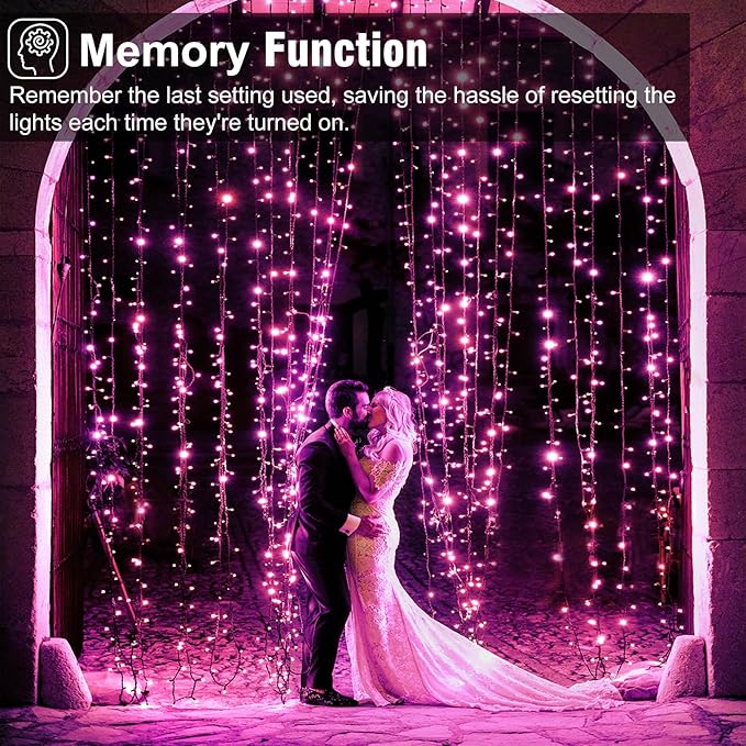 Christmas Lights Outdoor, 66FT 200 LED Christmas Tree Lights with 8 Modes Waterproof, Plug in Green Wire Connectable Twinkle String Light for Indoor Bedroom Patio Wedding Holiday Decor, Pink