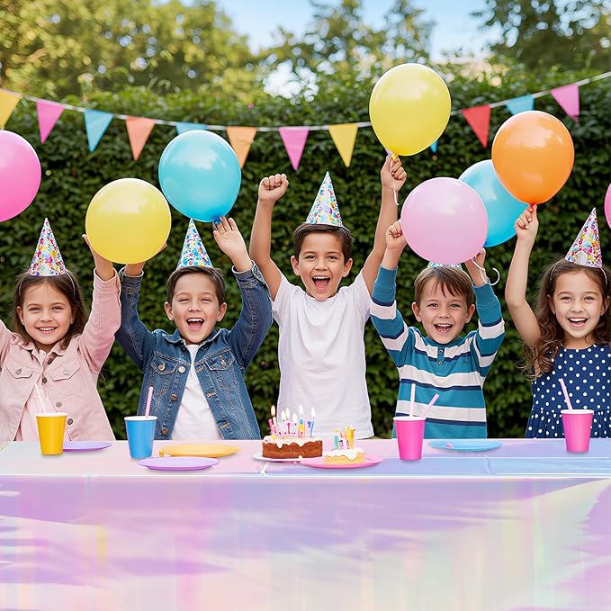 3 Pcs Iridescent Plastic Tablecloth, 54 x 108 Inch Disposable Scalloped Table Covers Waterproof Rectangle Iridescence Table Cloths for Bachelorette Bridal Shower Wedding Birthday Iridescent Decor